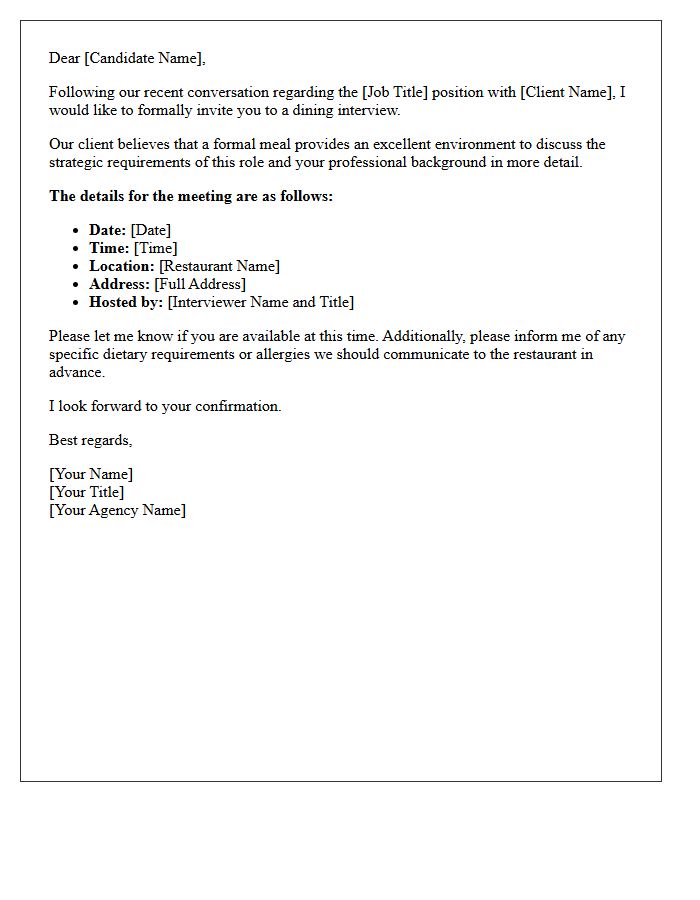 Headhunter Formal Dining Interview Invitation Letter