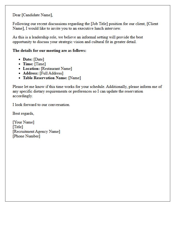Recruitment Agency Executive Lunch Interview Letter