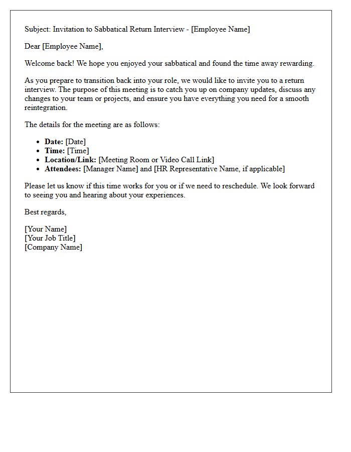 Candidate Sabbatical Return Interview Invitation Letter