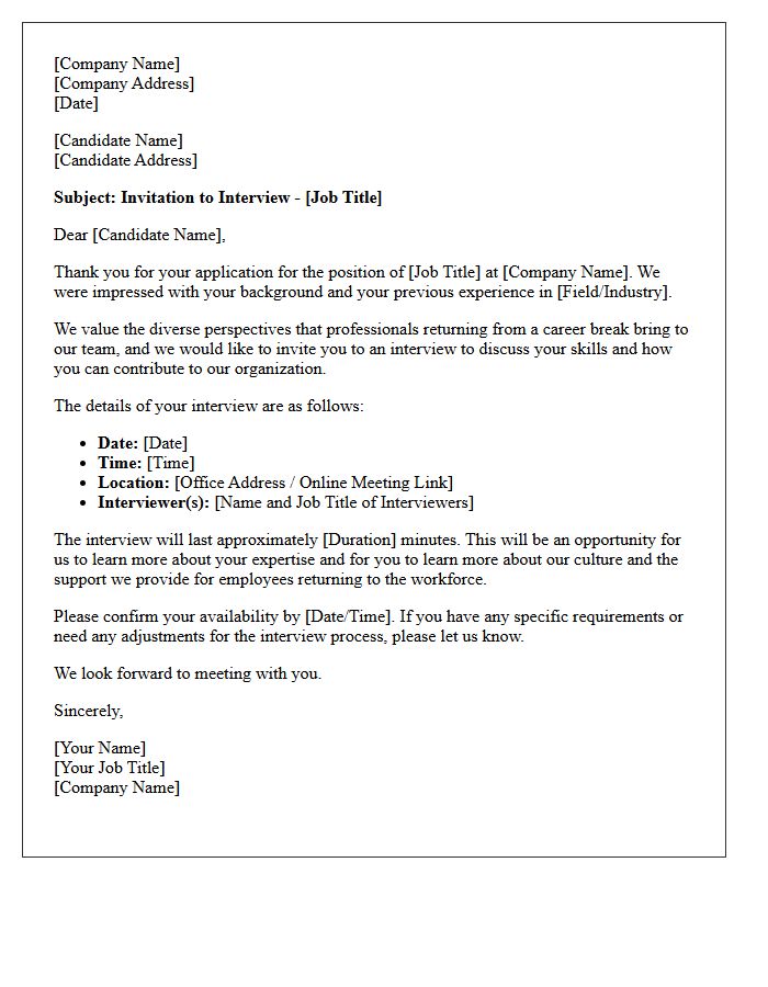 Career Break Return Interview Invitation Letter