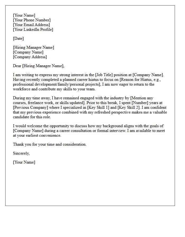 Post-Hiatus Career Consultation and Interview Letter