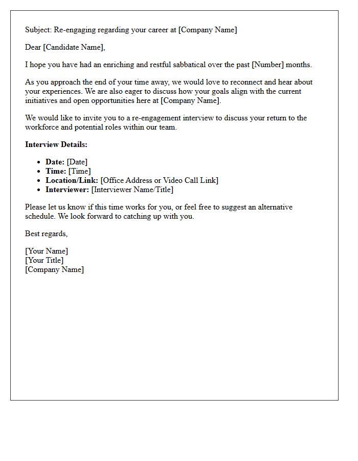 Post-Sabbatical Candidate Re-Engagement Interview Letter