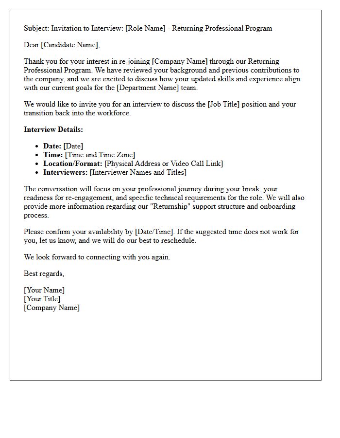 Returning Professional Re-Engagement Interview Invitation Letter