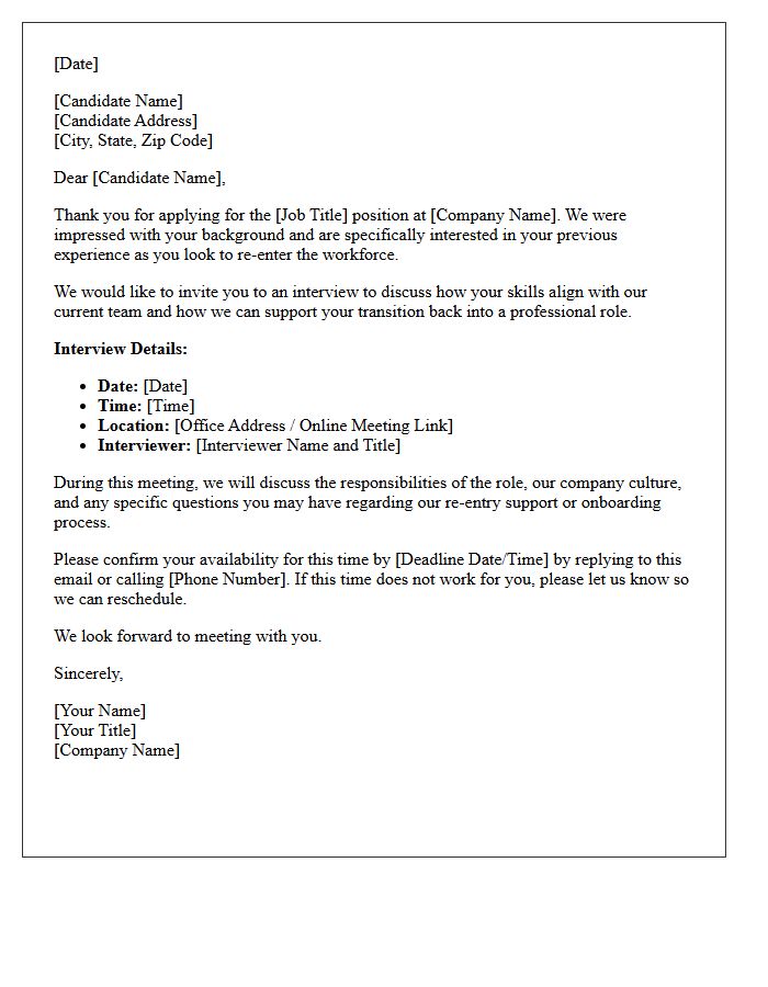 Workforce Re-Entry Interview Invitation Letter