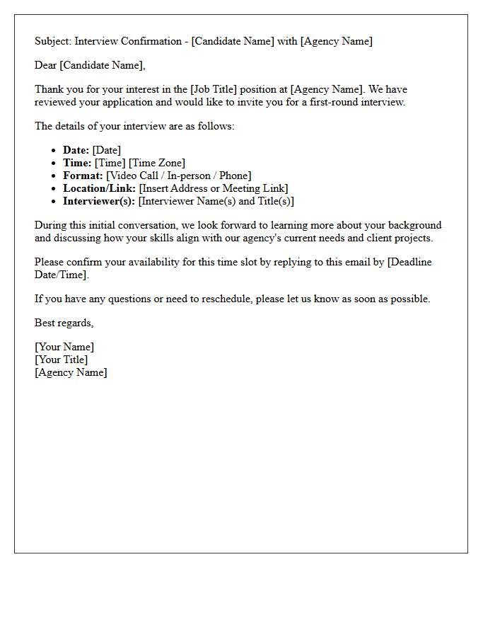 Agency Candidate First-Round Interview Confirmation Letter