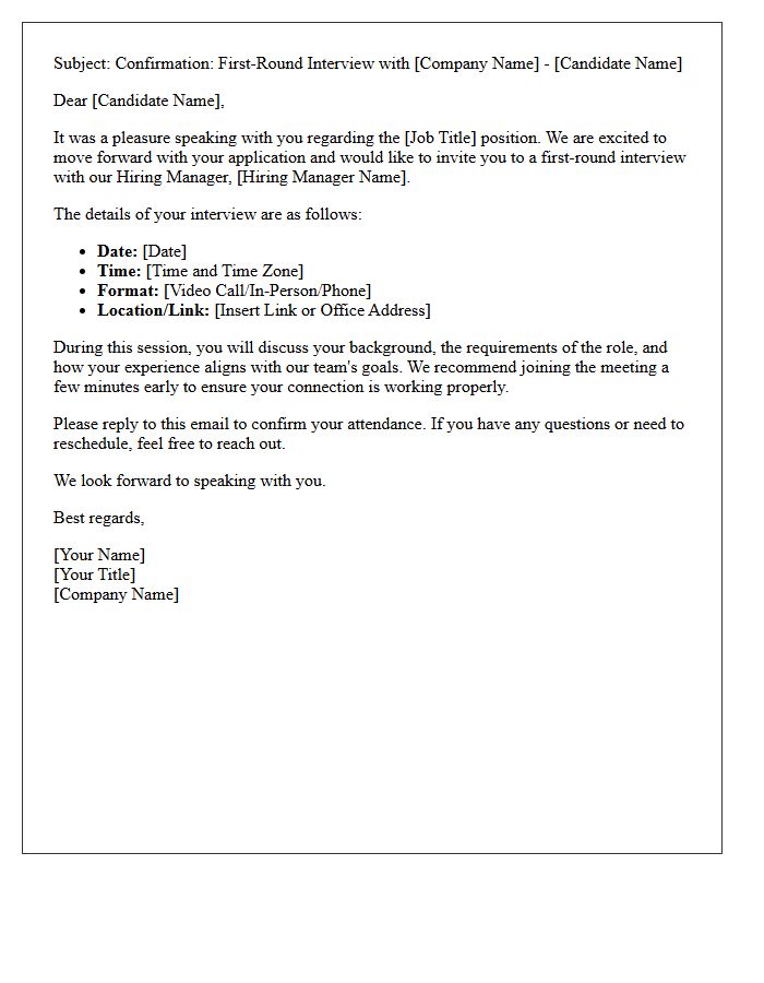 First-Round Hiring Manager Interview Confirmation Letter