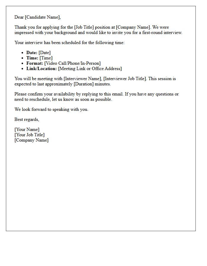 First-Round Interview Schedule Confirmation Letter