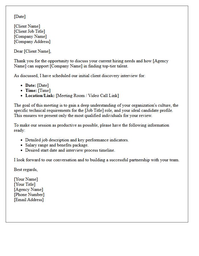 Recruitment Agency Initial Client Interview Letter