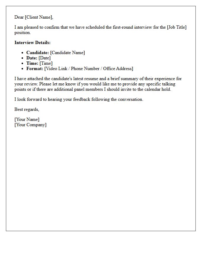 Recruitment Client First-Round Interview Setup Letter