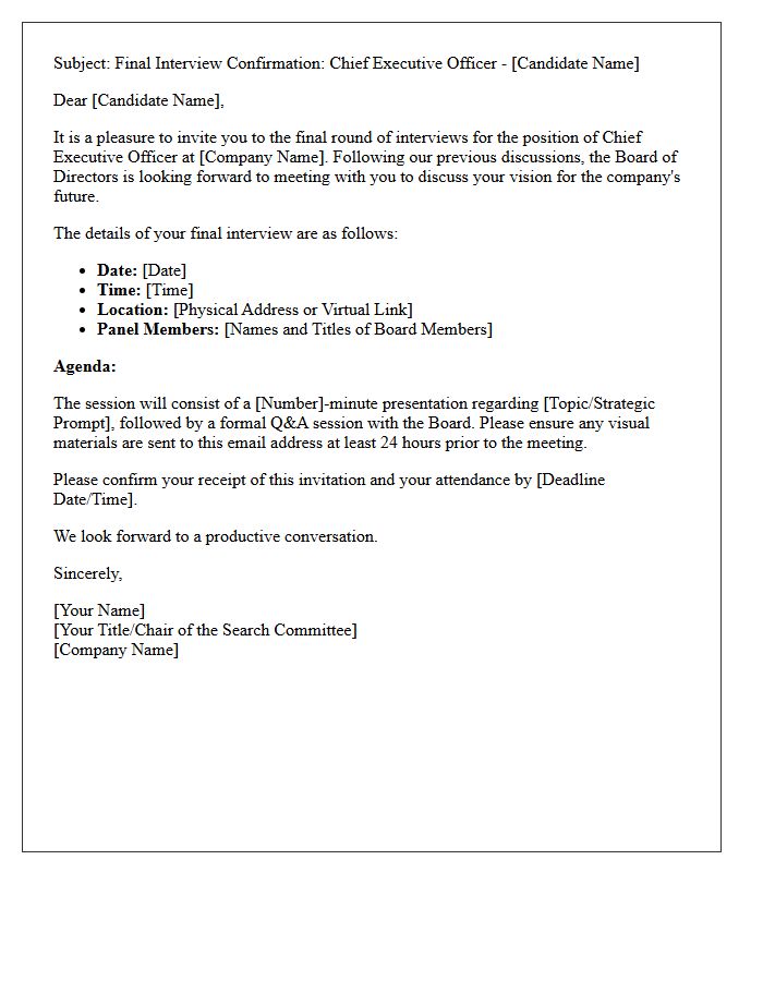 Chief Executive Officer Final-Round Executive Interview Confirmation Letter