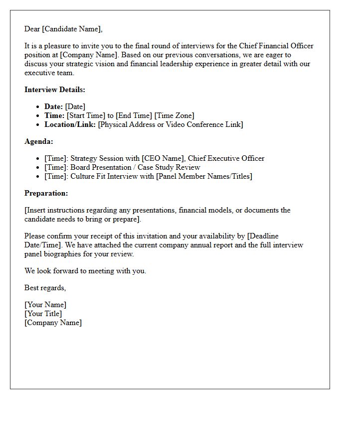 Chief Financial Officer Final-Round Executive Interview Confirmation Letter