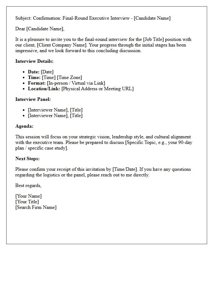 Contingent Search Final-Round Executive Interview Confirmation Letter