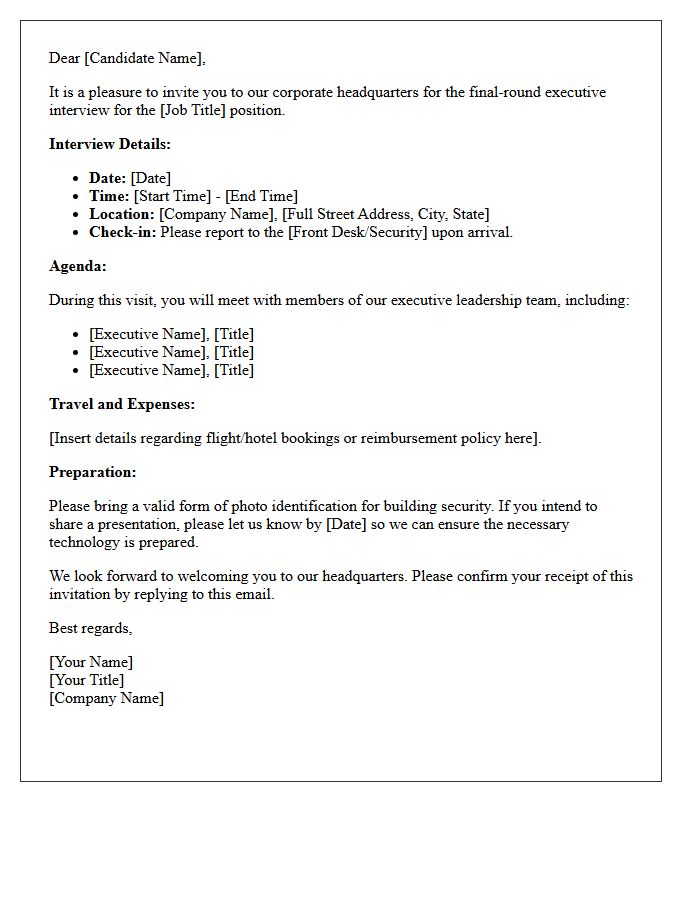 On-Site Headquarters Final-Round Executive Interview Confirmation Letter