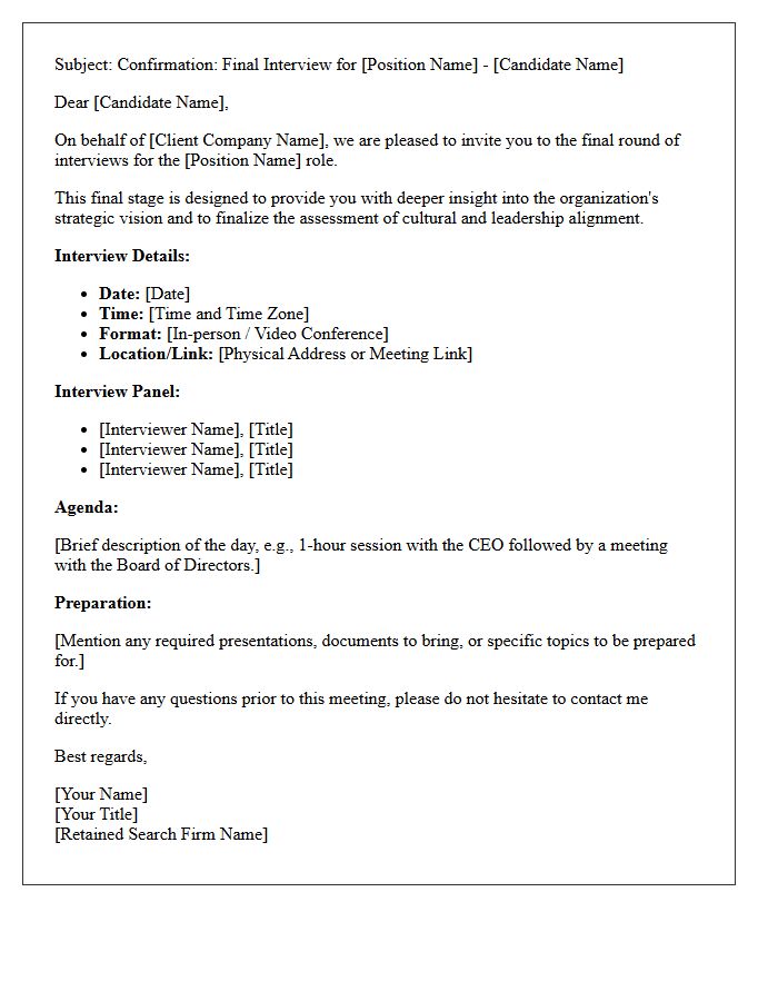 Retained Search Final-Round Executive Interview Confirmation Letter
