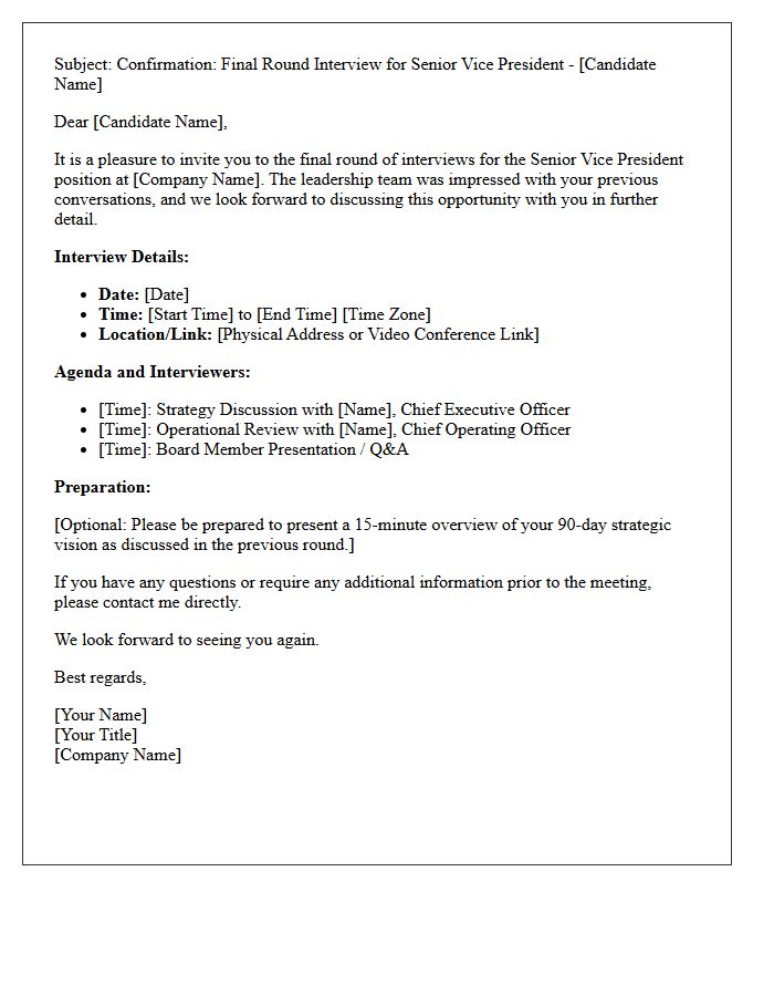 Senior Vice President Final-Round Executive Interview Confirmation Letter