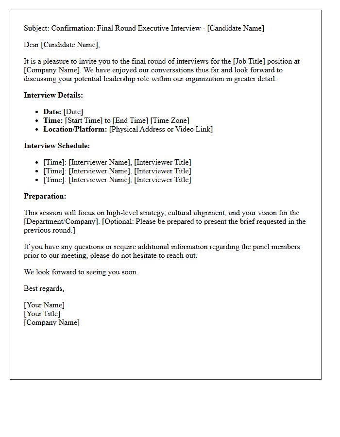Standard Final-Round Executive Interview Confirmation Letter