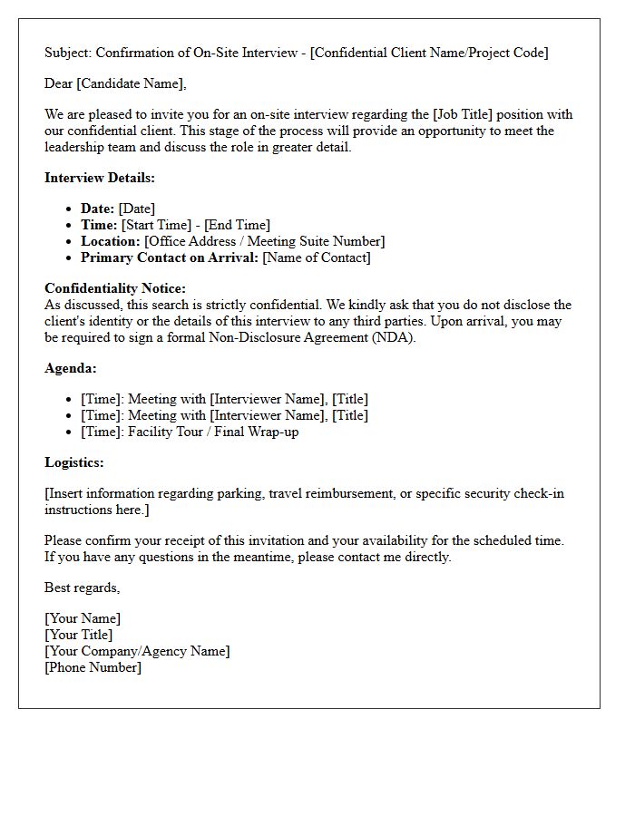 Confidential Search Client On-Site Interview Confirmation Letter
