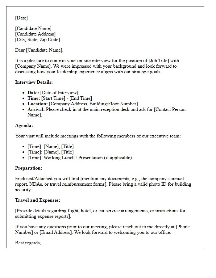 Executive Client On-Site Interview Confirmation Letter