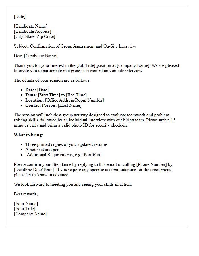 Group Assessment Client On-Site Interview Confirmation Letter
