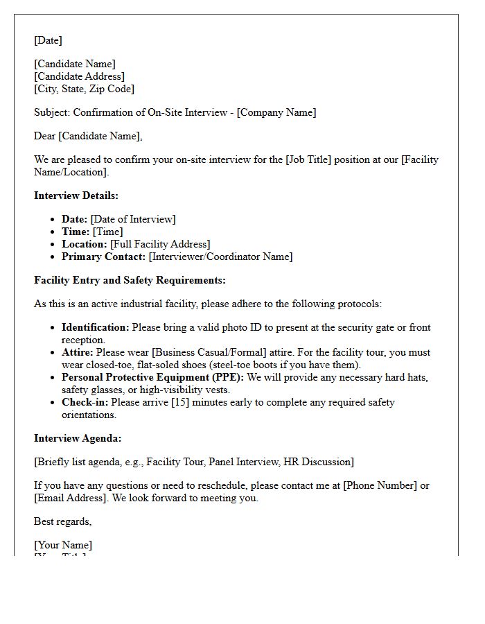 Industrial Facility Client On-Site Interview Confirmation Letter