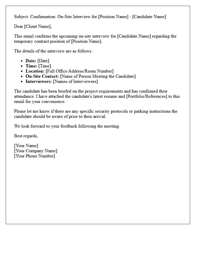 Temporary Contract Client On-Site Interview Confirmation Letter