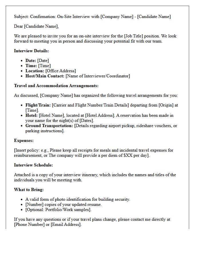 Travel Accommodated Client On-Site Interview Confirmation Letter