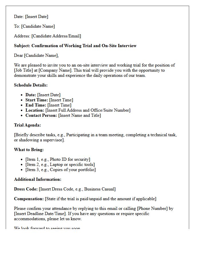 Working Trial Client On-Site Interview Confirmation Letter