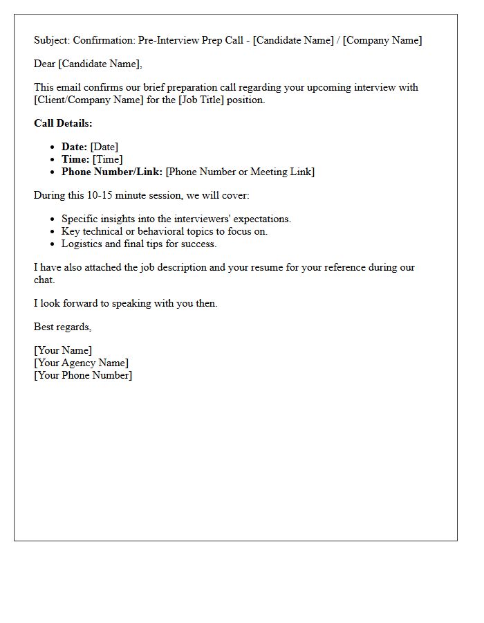 Brief Agency Pre-Interview Preparation Call Confirmation Letter