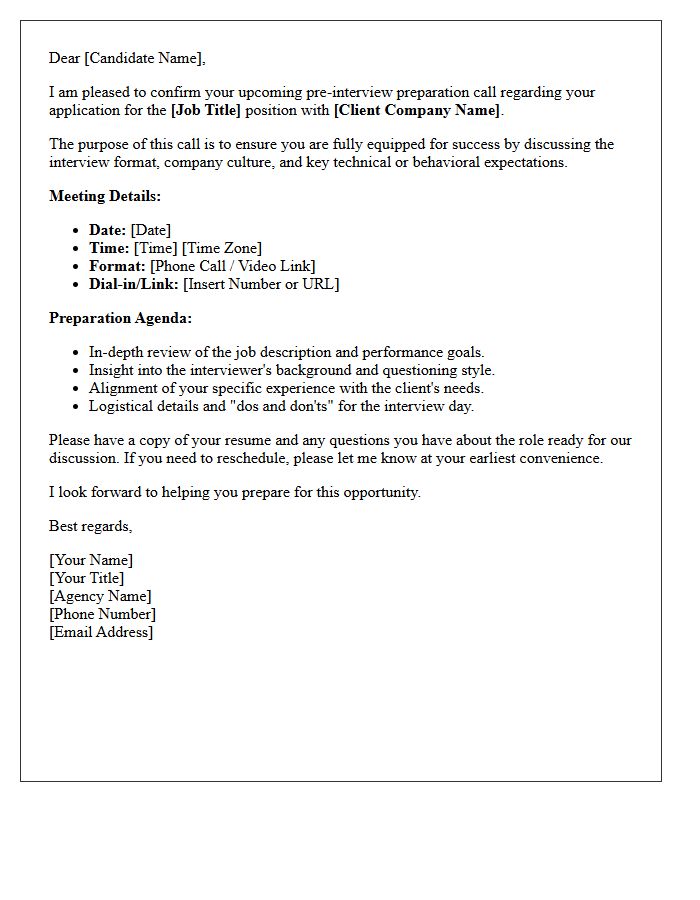 Comprehensive Agency Pre-Interview Preparation Call Confirmation Letter