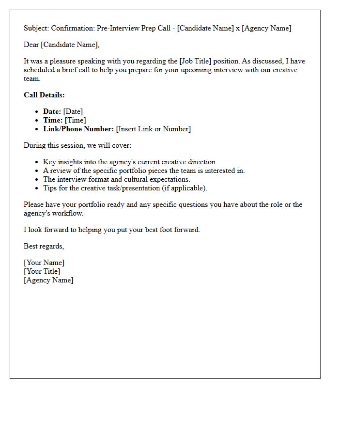Creative Role Agency Pre-Interview Preparation Call Confirmation Letter