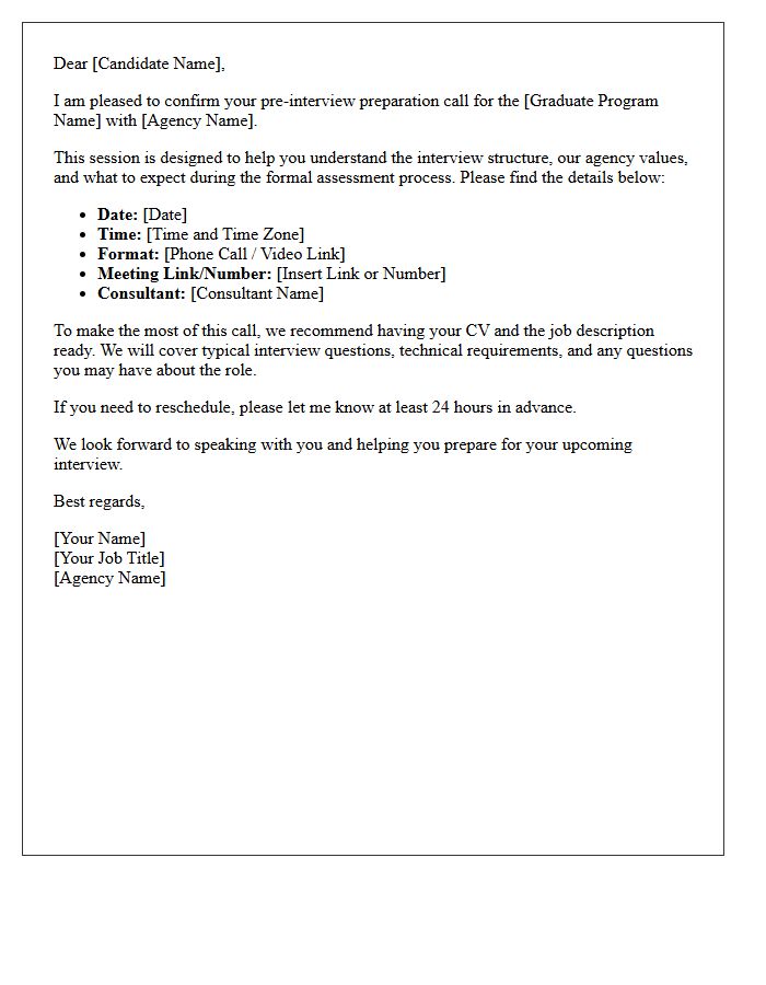 Graduate Agency Pre-Interview Preparation Call Confirmation Letter