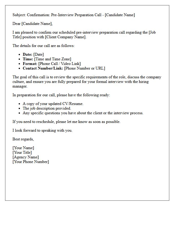 Initial Agency Pre-Interview Preparation Call Confirmation Letter
