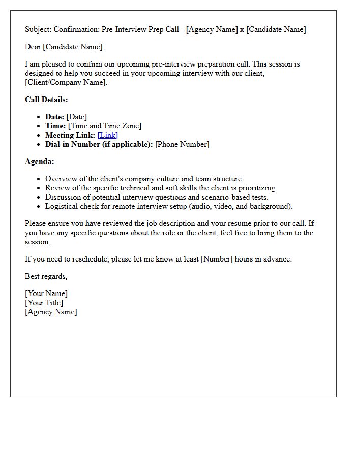 Remote Agency Pre-Interview Preparation Call Confirmation Letter