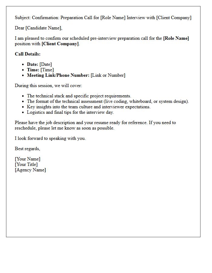 Technical Role Agency Pre-Interview Preparation Call Confirmation Letter