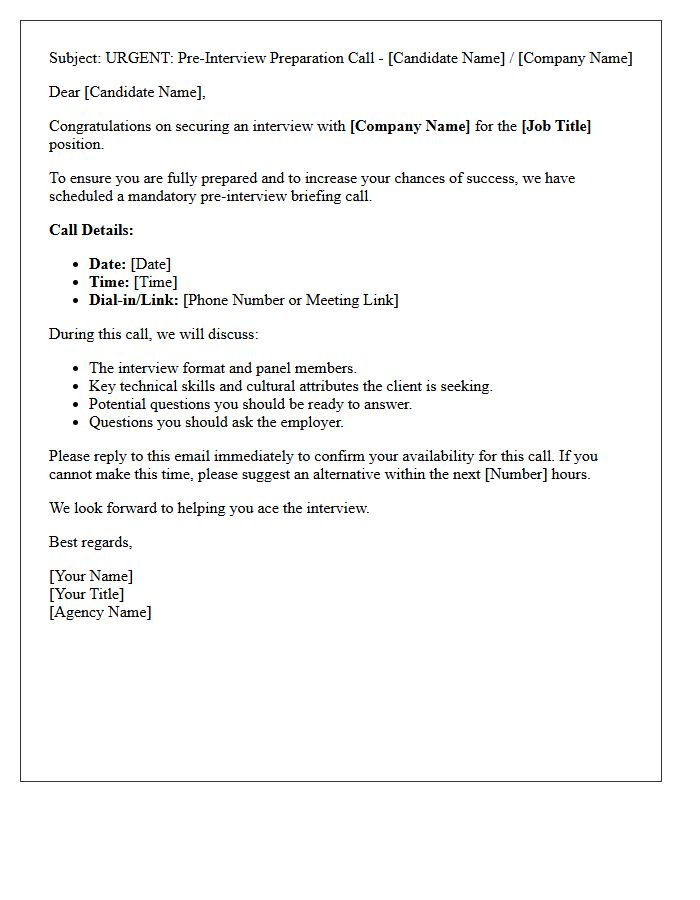 Urgent Agency Pre-Interview Preparation Call Confirmation Letter