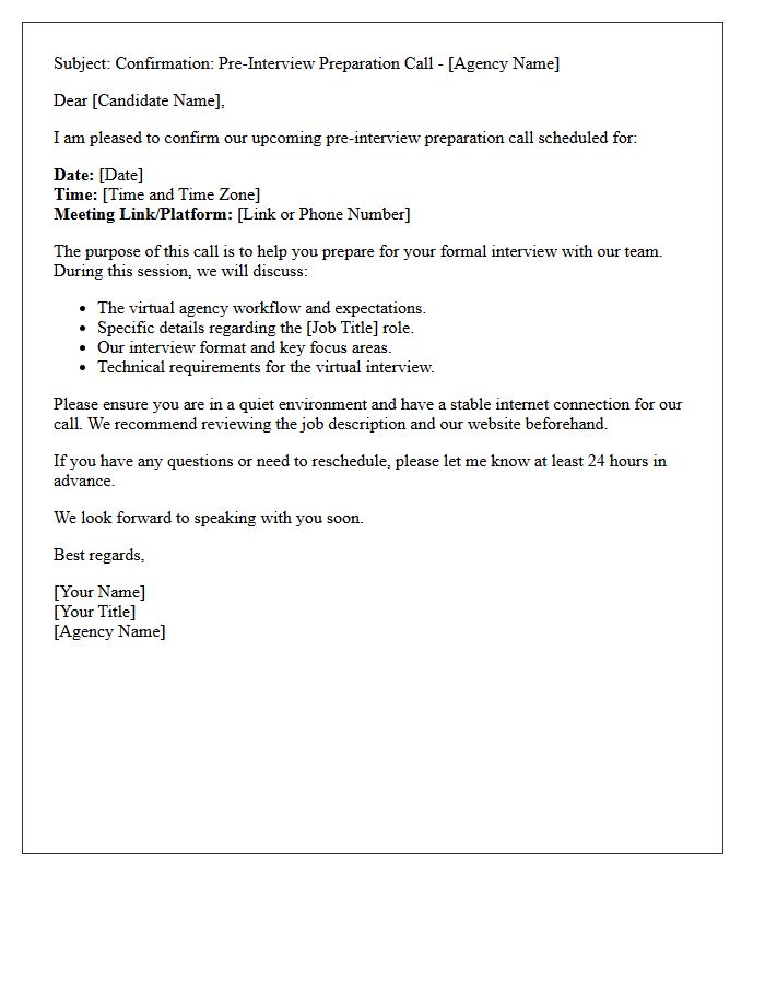 Virtual Agency Pre-Interview Preparation Call Confirmation Letter