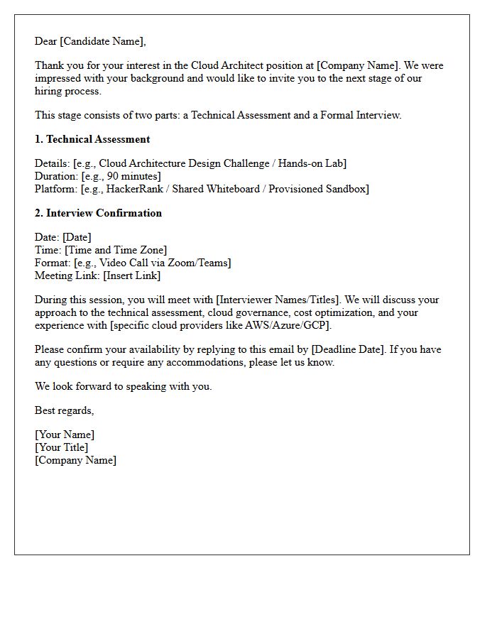 Cloud Architect Technical Assessment and Interview Confirmation Letter