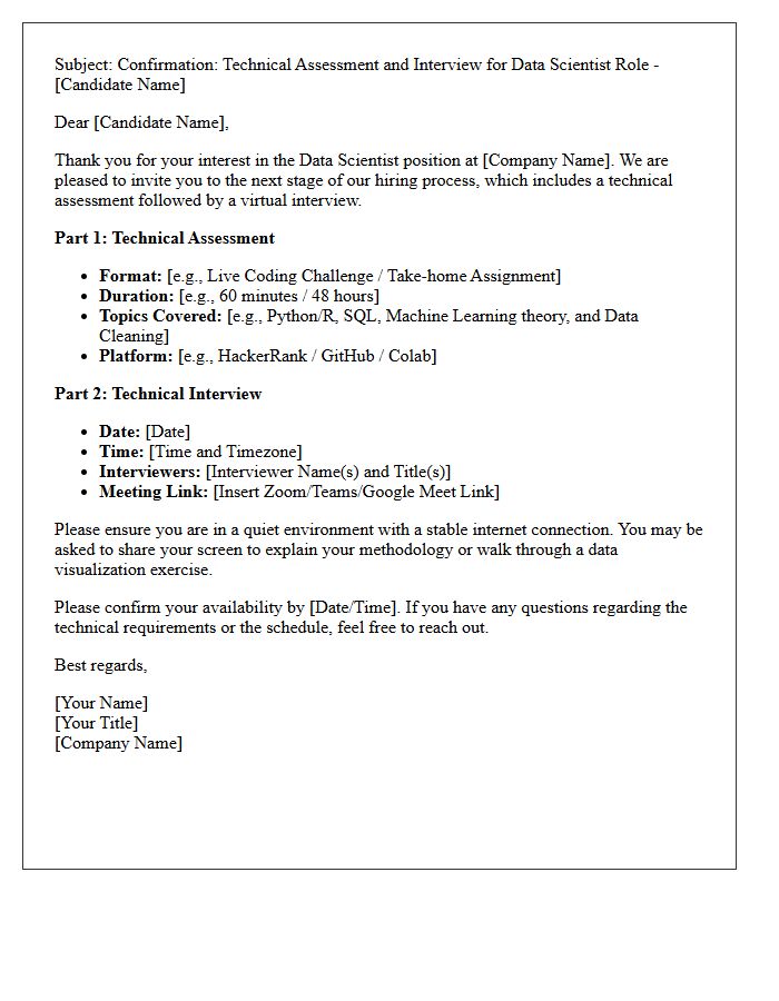 Data Scientist Technical Assessment and Interview Confirmation Letter
