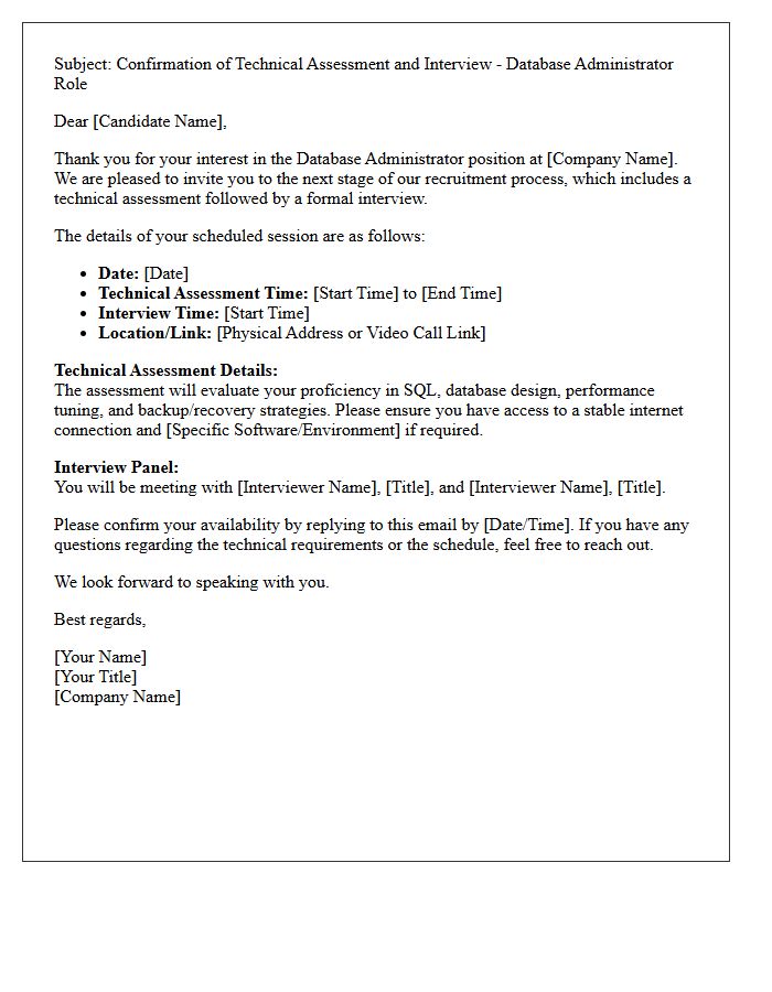 Database Administrator Technical Assessment and Interview Confirmation Letter