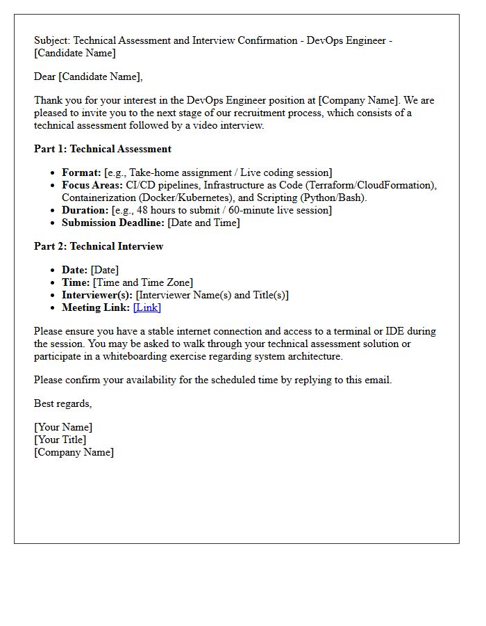 DevOps Engineer Technical Assessment and Interview Confirmation Letter