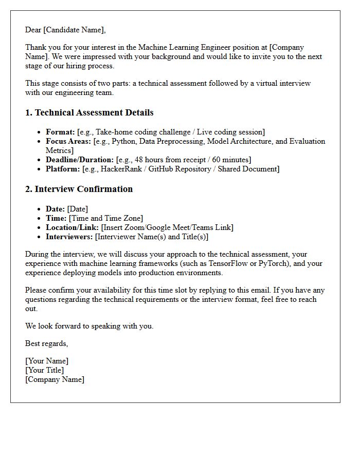 Machine Learning Engineer Technical Assessment and Interview Confirmation Letter