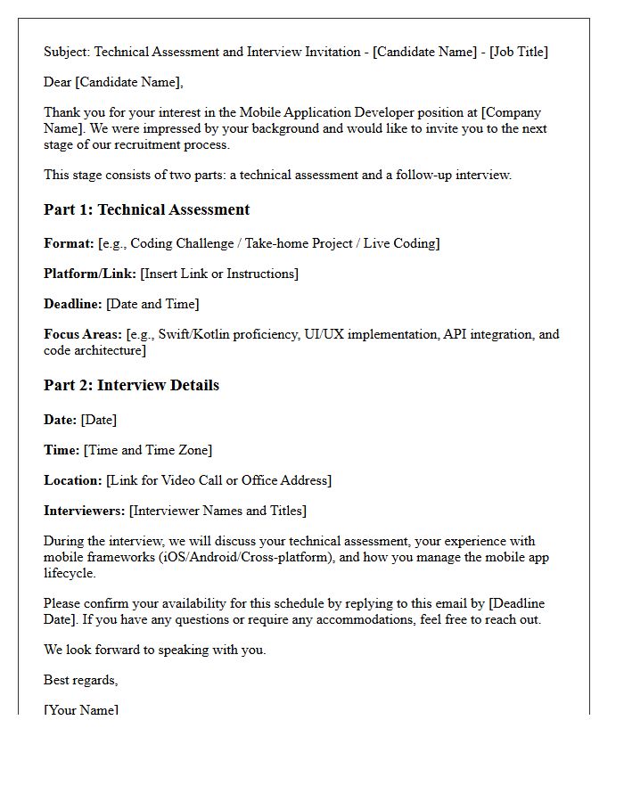 Mobile Application Developer Technical Assessment and Interview Confirmation Letter