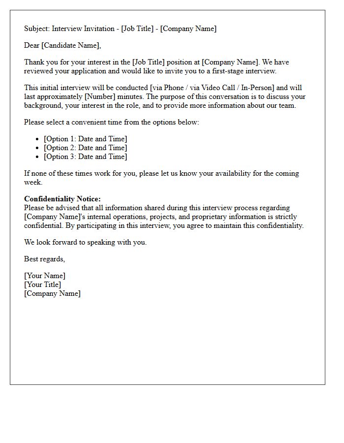 Confidential Client First Stage Interview Letter