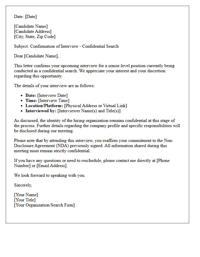 Confidential Client Search Interview Confirmation Letter