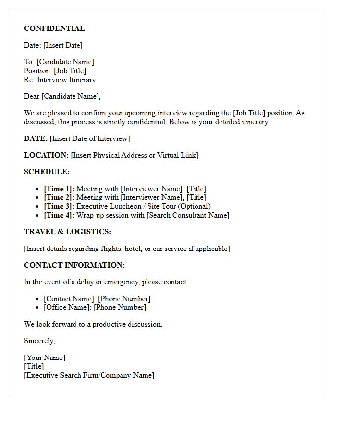 Confidential Executive Search Interview Itinerary Letter