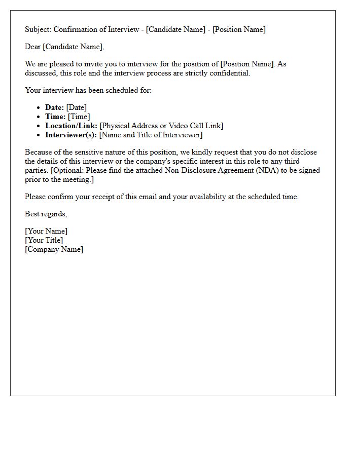 Confidential Position Candidate Interview Confirmation Letter