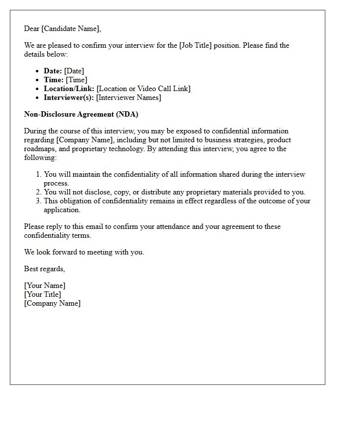 Non-Disclosure And Interview Confirmation Letter