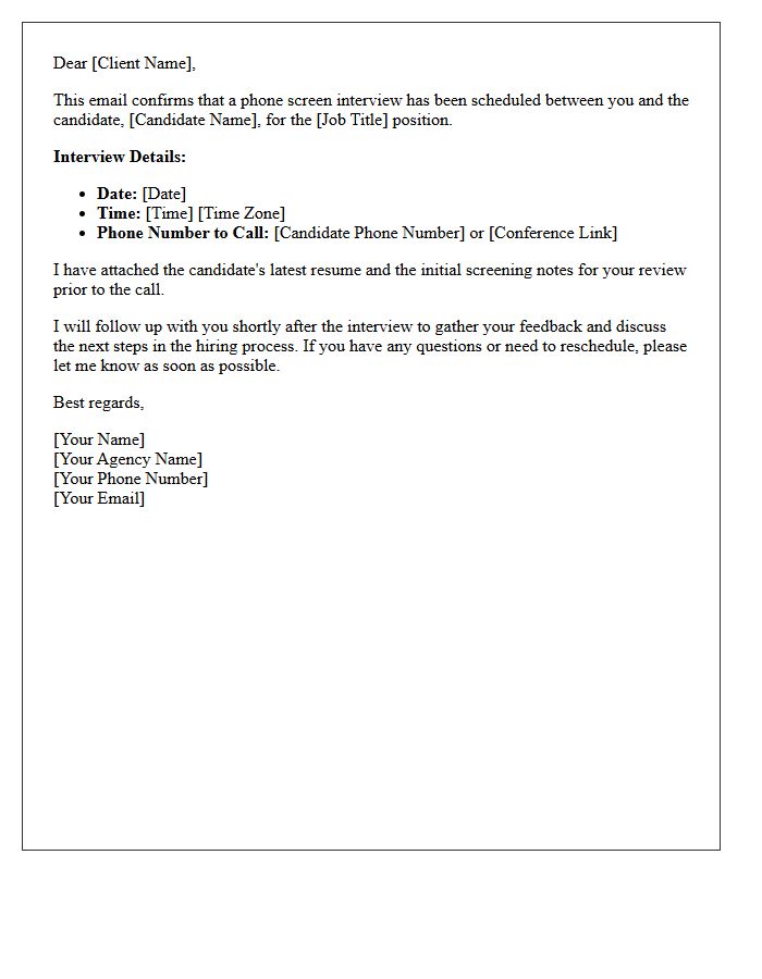 Agency To Client Phone Screen Interview Confirmation Letter