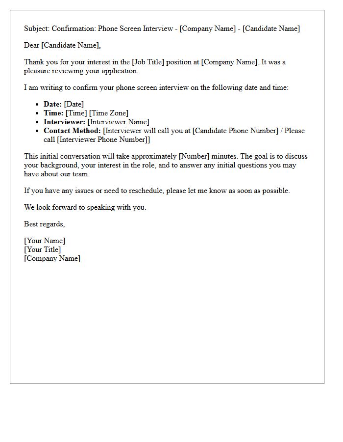 Candidate Introduction And Phone Screen Interview Confirmation Letter