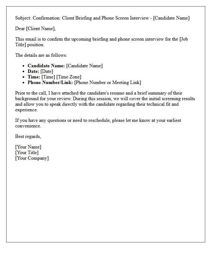 Client Briefing And Phone Screen Interview Confirmation Letter